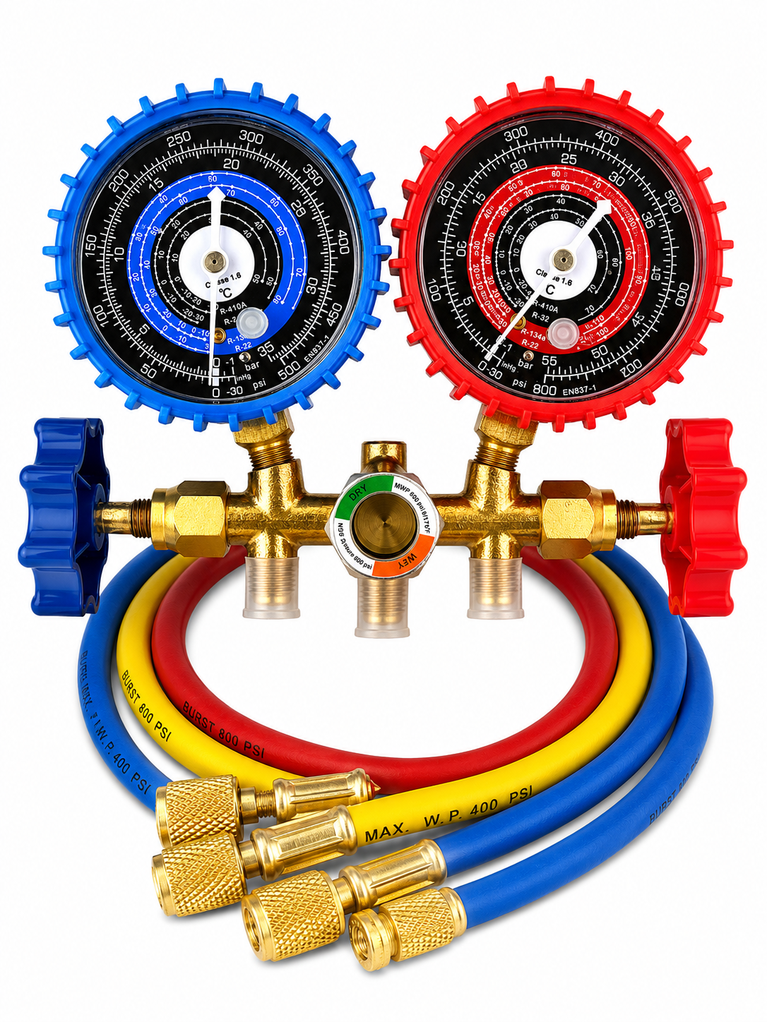Trusă Manometre Frigorifice YS MGS 91 B cu Furtunuri Service | R22, R134a, R32, R410A